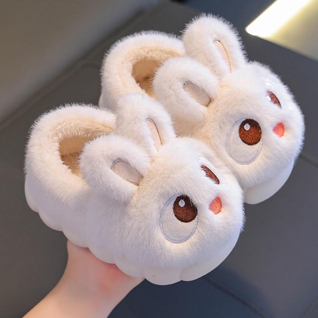 Children's Cotton Slippers, Cute Rabbits for Winter Girls, Warm and Fluffy Fur for Small and Medium-sized Children, Anti Slip Baby Home Shoes for Boys