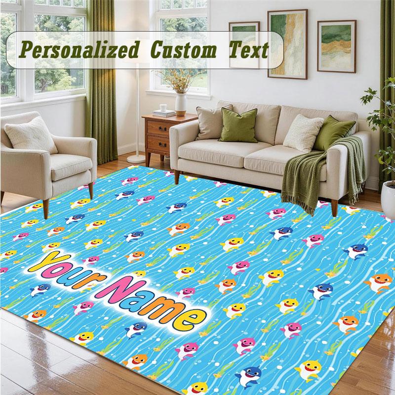 Crystal Velvet Square Rug Custom NameBaby Shark Pattern Non Slip Home Floor Decor Rug