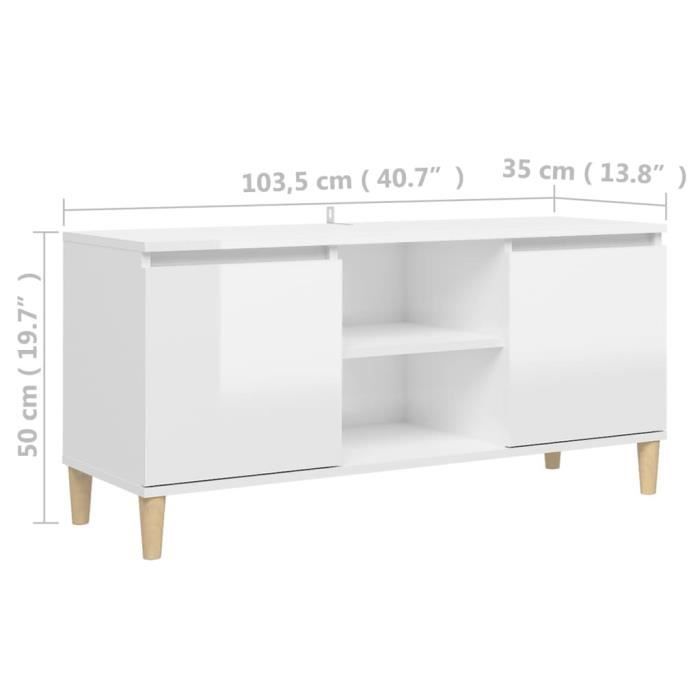 VidaXL Meuble TV avec pieds en bois Blanc brillant 103,5x35x50 cm