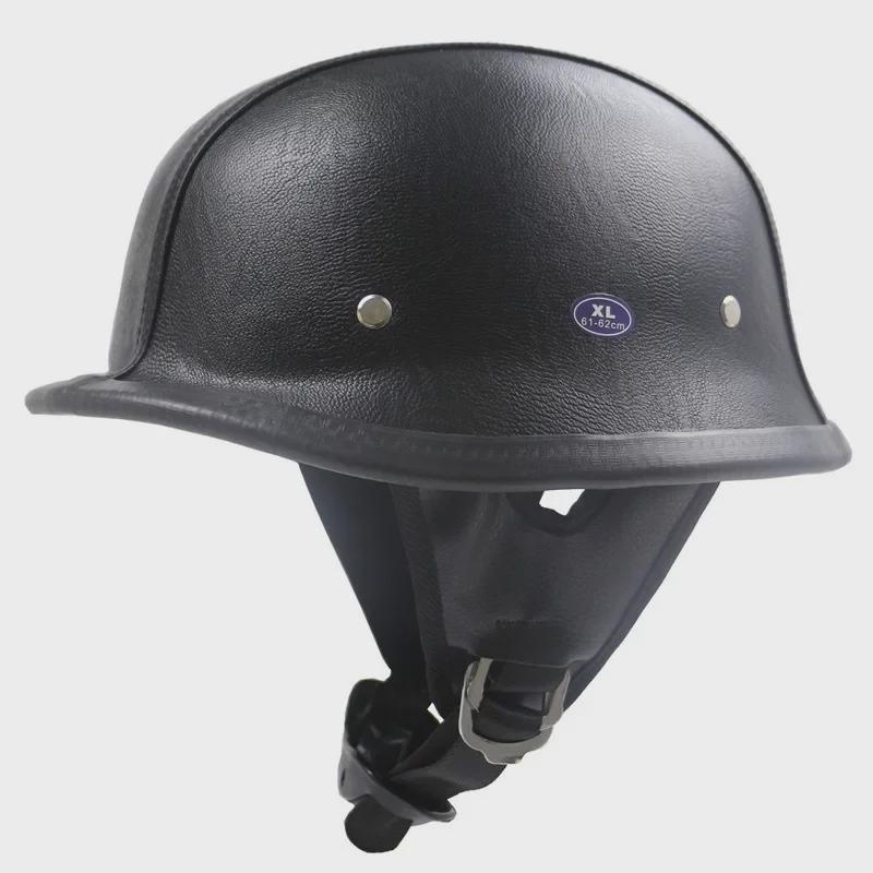ZR-307 Черный кожаный ретро мотоциклетный полушлем M35