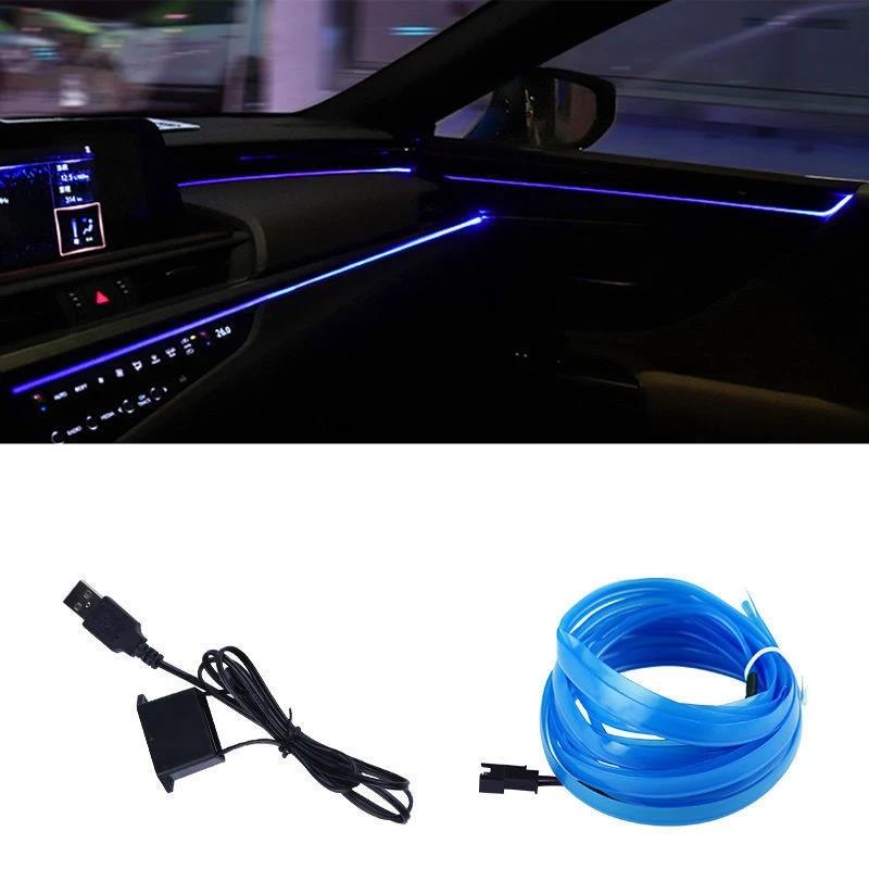5M Car Interior Led Strip Light Neon EL Wiring Decorative Lamp For Auto DIY Flexible Ambient Light USB Party Atmosphere Diode Neon Lights 4