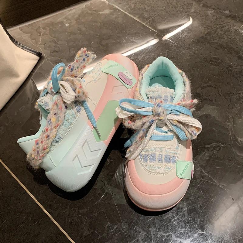Модные летние повседневные дышащие кроссовки 5 см Kawaii для женщин на весну, обувь для скейтборда с толстой подошвой, модные трендовые кроссовки для хлеба