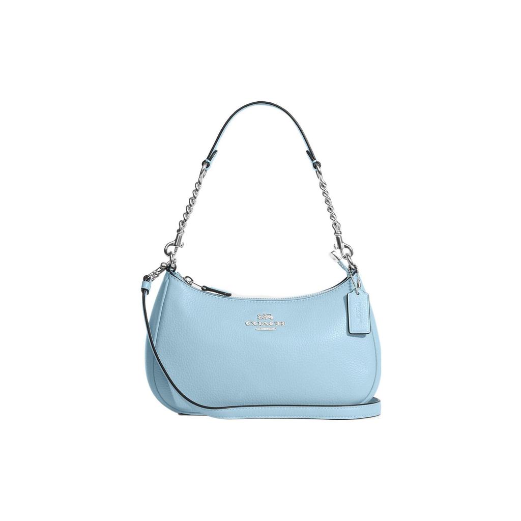 Coach Teri 24 Solid Color Silver Letter Logo Embossed Nameplate Pebbled Leather Crescent Bag Women Shoulder Bag Blue CA209-SVQVE