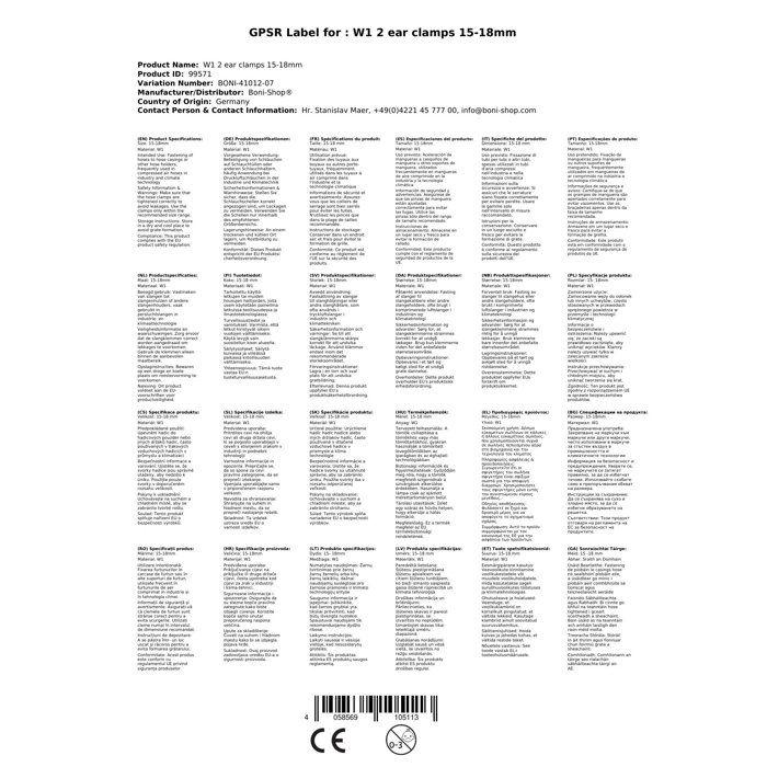 W1 2 colliers à oreilles Colliers de serrage 15-18mm