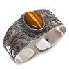 Tiger Eye Gemstone Handmade 925 Sterling Silver Cuff Bangle Adjustable Q8H66