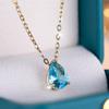 Topaz Blue Crystal Water Drop Pendant Necklaces for Women Gold Color Chain Necklace Wedding Jewelry Gift