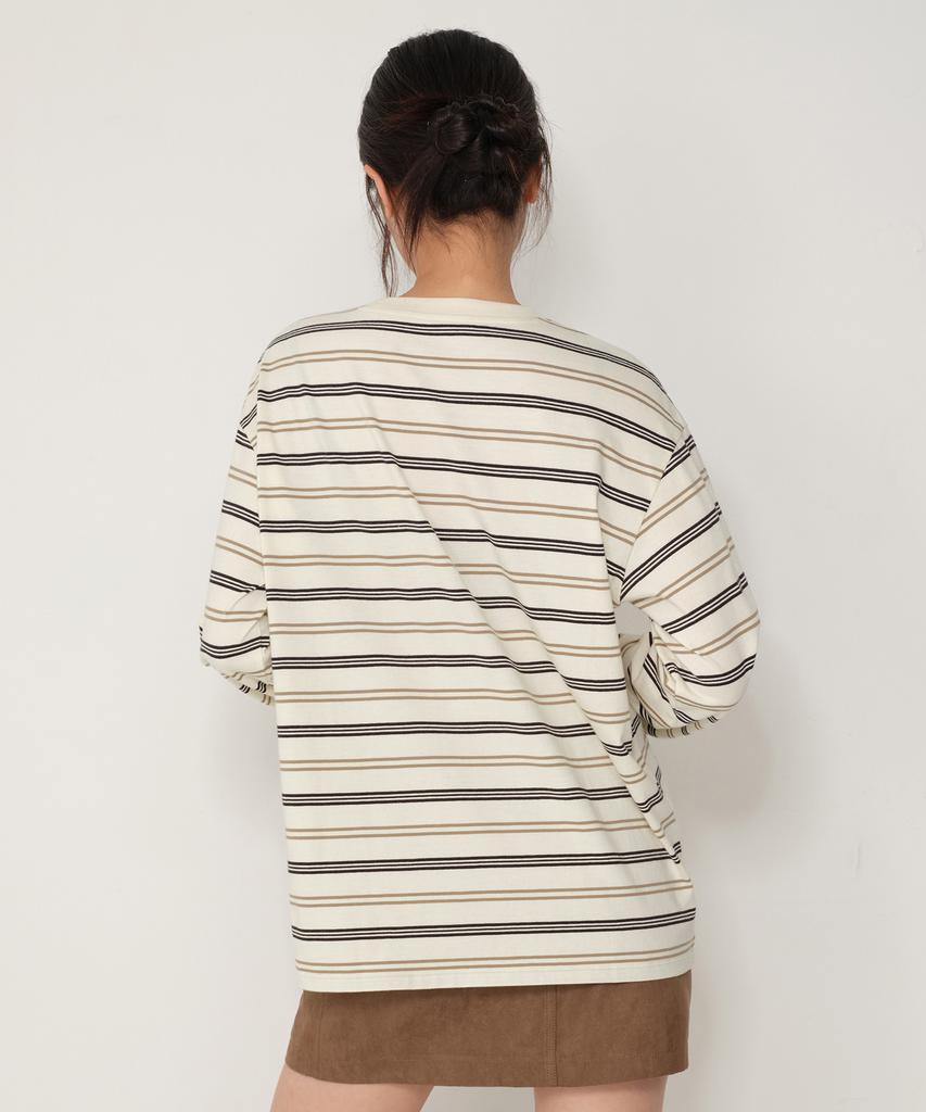 MUSINSA STANDARD WOMAN Women'S Multi-Stripe Oversized Long Sleeve T-Shirt [Cream/Beige]