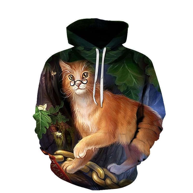 Новая мужская толстовка с капюшоном 3D Pet Cat Print Graphic Pullover Couple Sweatshirt Casual Fashion Womens Street Plus Size Sudaderas