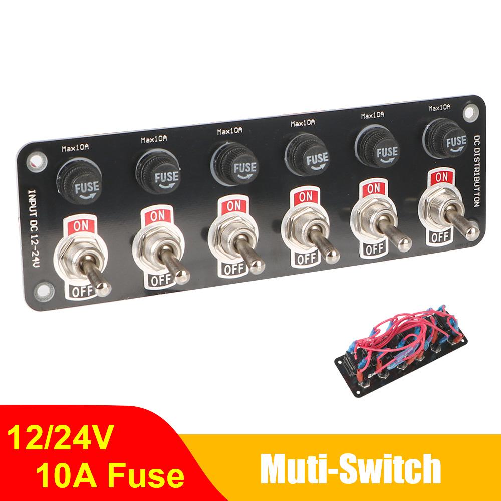 For Car RV Truck Trailer Racing Camper Marine Yachts 10A Fuse On/Off Rocker Toggle Switch 12V 24V 6 Gang Toggle Switch Panel