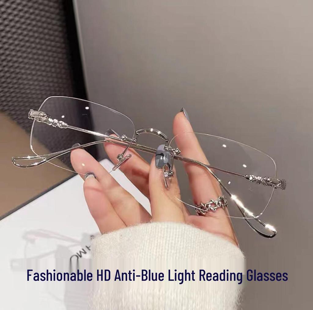 Blue Light Blocking Frameless Slim Red Reading Glasses for Men with Fashionable Edge