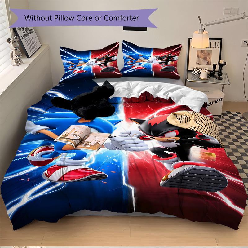 3pcs bedding set Sonic Shadow Includes 1 Comforter + 2 Pillowcases, Without Pillow Inserts, Soft Comfortable, Lightweight Breathable, Printe