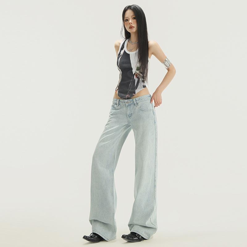 American retro light Spice Girl loose wide-leg pants versatile and thin straight jeans mop the floor