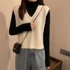 Loose V-neck Knitted Vest Women Spring Autumn and Winter Solid Color Twist All-match Waistcoat Sweater Vest