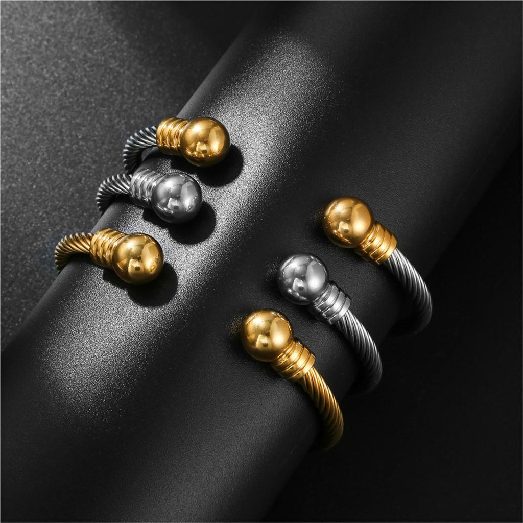 Модный браслет из нержавеющей стали с проволочной веревкой, открытый браслет из титановой стали с шарообразной головкой