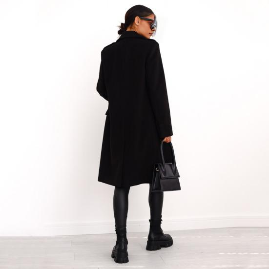 Women Winter Overcoat Turn-down Collar Pockets Pure Color Double-breasted Cardigan Loose Fit Coat