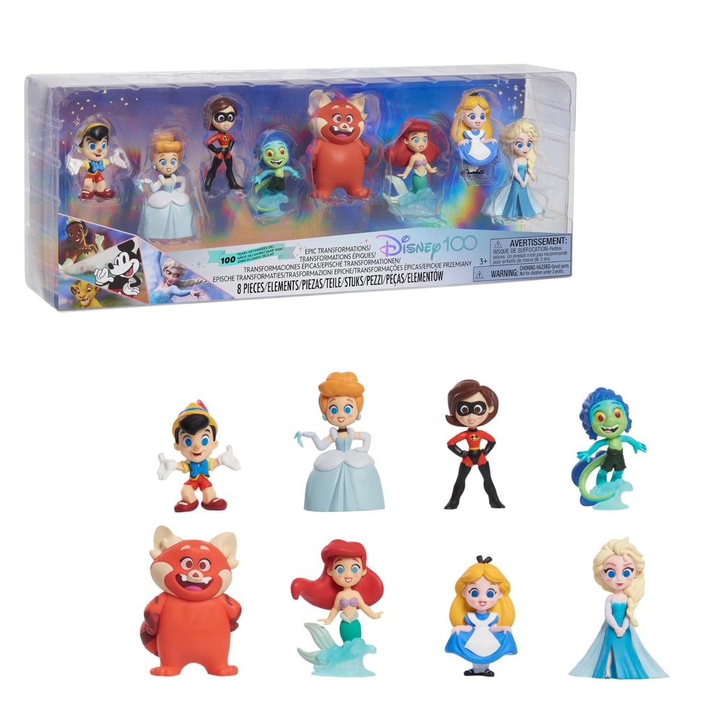 Disney 100 Years of Epic Limited Edition 8 Piece Figure Just Play Toys for Kids Ages 3 and Up Transformation, Set,