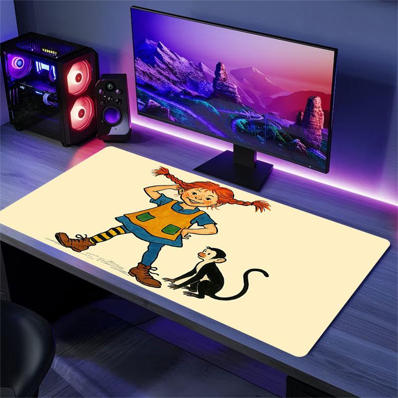 Pippi Cartoon Mouse Pad, Large Gaming Desk Mat, Non-slip XXL Mousepad for Laptop & Tablet, Mini PC Playmat with Stitched Edges