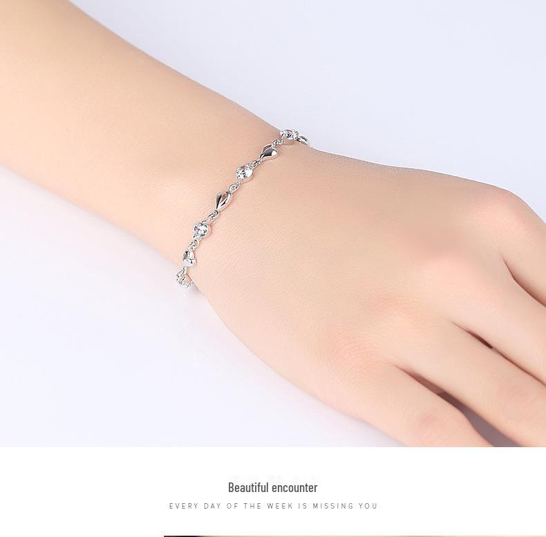Crystal Love Blue/White S925 Silver Zircon Heart Bracelet for Women