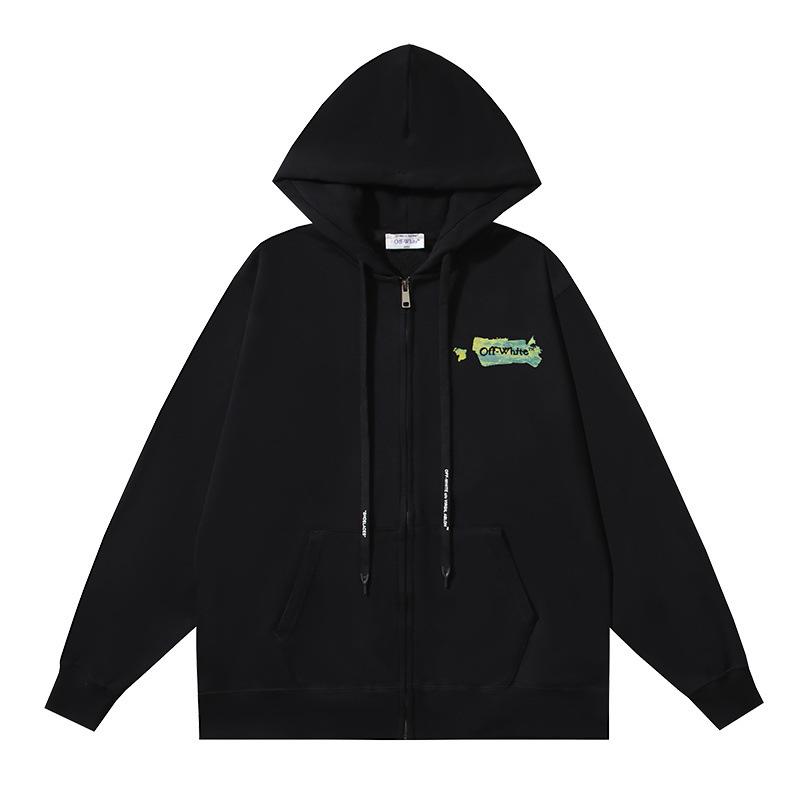 1302 Off-White 2025 Autumn/Winter New OW Hollow Graffiti Arrow Pattern Printed Men's and Women's Zipper Hoodie