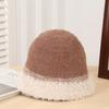 Осенне-зимняя японская женская вязаная шапка-тазик, контрастные цвета, бархатная шляпа-ведро для тепла, защита ушей, шляпа рыбака
