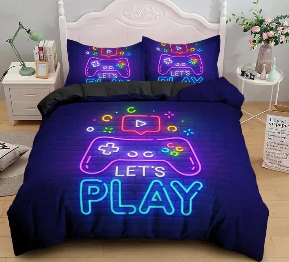 Игры Пододеяльник Игровой Пад Постельный Комплект Для Мальчиков Детей Видео Современный Геймер Консоль Стеганое Одеяло 2 Или 3 Предмета Мягкий Полуторный Комплект Пододеяльника