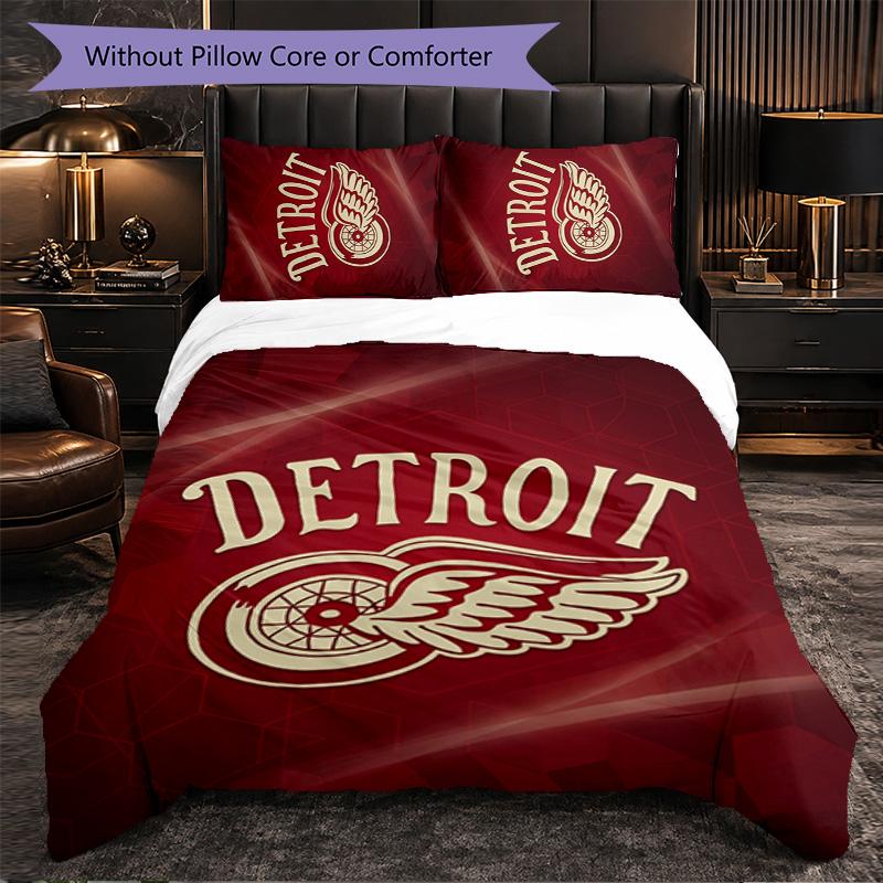 Detroit Red Wings Pattern Microfiber 3Pcs Bedding Set Decor Duvet Cover Set For Bedroom Home Use