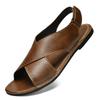 Vintage New Summer Men's Sandals Genuine Leather Men Casual Shoes Outdoor Open-toe Beach Shoes For Male Leisure Walk Roman Flats