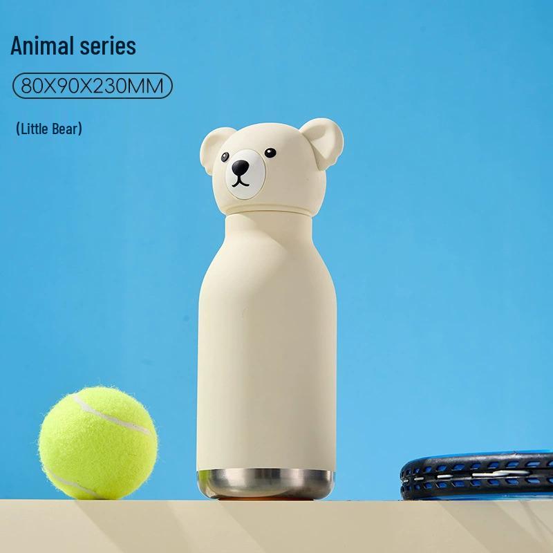 Детский термокружка объемом 450 мл с креативным дизайном в виде животных и крышкой в виде головы животного.