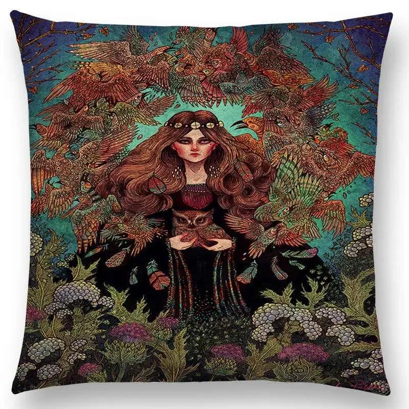 Наволочка для дивана с изображением птицы темного авгурия, трехглазого ворона, стимпанк-колибри, ночной принцессы, льва и совы