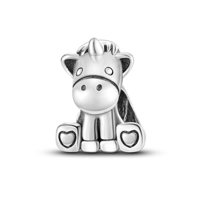 Величественный Единорог 925 Серебряных Бусин Очарование Прекрасный Красочный Кулон Подвески Браслет DIY Женские Женские Ювелирные Изделия