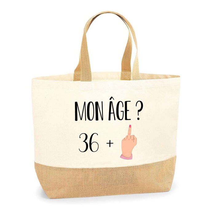 Cabas de plage - PLANETEE - 37 ans Mon Age Femme - jute naturel - impression personnalisée - Fabriqué en France
