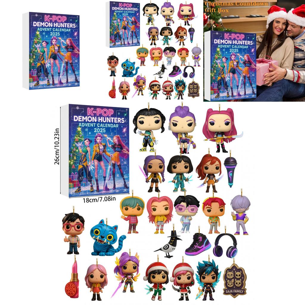 K-pop Охотники на демонов Адвент-календарь с акриловыми фигурками для рождественских подарков и украшения для вечеринки