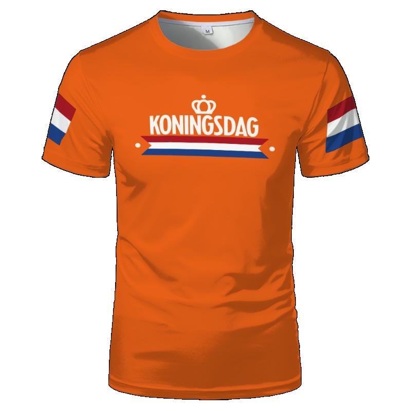 Футболка с оранжевым узором ко Дню короля в Нидерландах, с изображением голландского флага, для отдыха, спорта, модного тренда, мужская и женская, оверсайз