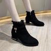 Fashion 2024 Fashion Elegant Ankle Boots Women Lace Short Boot Ladies Evening Party High Heel Shoes Suede Warm Botas Classic Black
