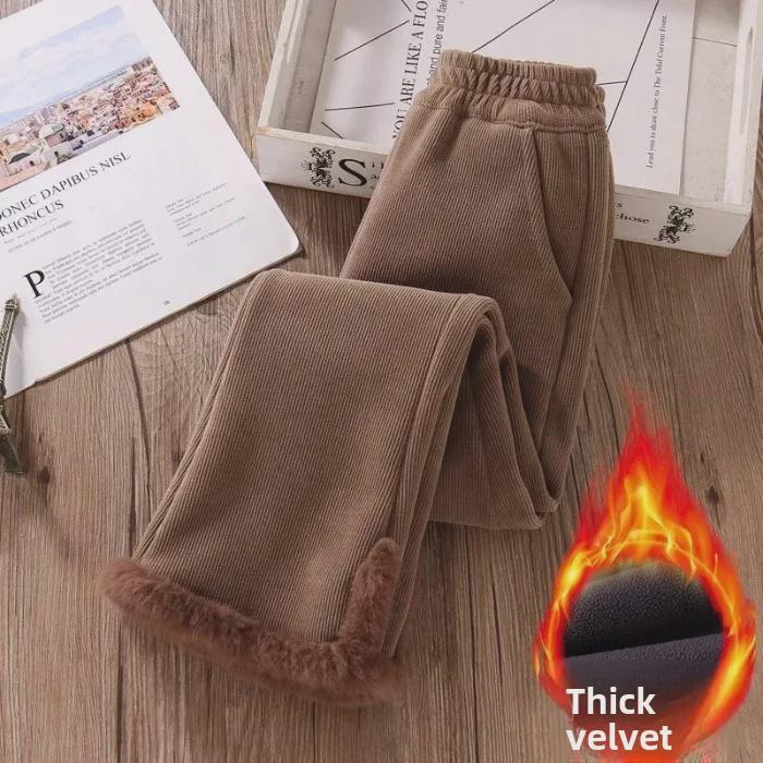 Модные прямые повседневные брюки на бархатной подкладке для девочек 2023 года для детей старшего возраста