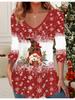 3D Christmas  Printed Fashion Casual Women's V-Neck Long Sleeve T-Shirt - New Year Party Clothing Holiday Gift