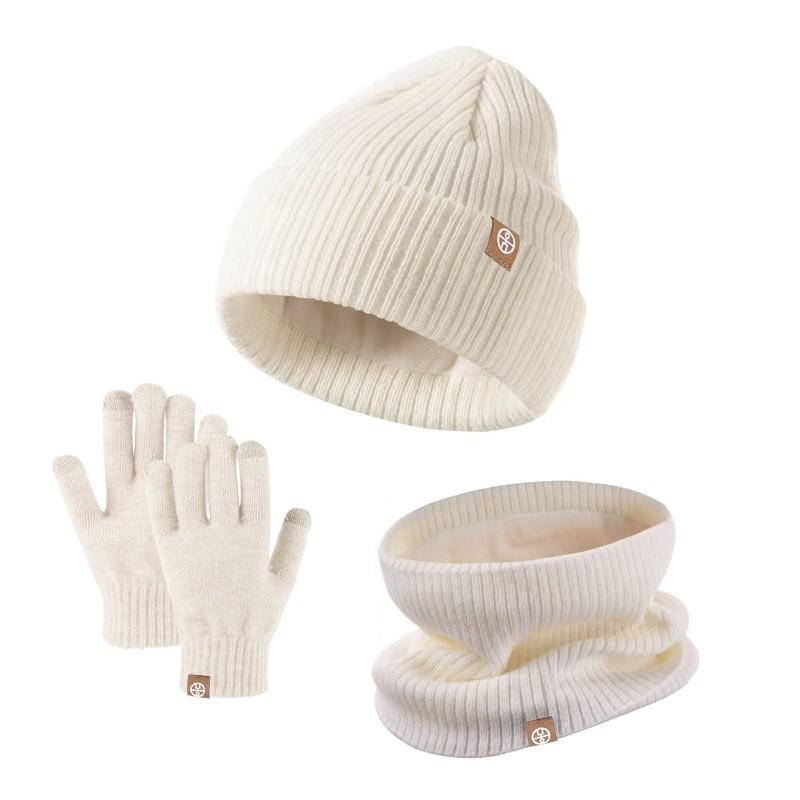 Kids Winter Knit Hat Scarf Gloves Set Warm Fuzzy Pom Childrens Cold Weather Accessories