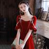 Velvet toasting dress bride 1011 new return engagement dress dress burgundy can usually wear small people
