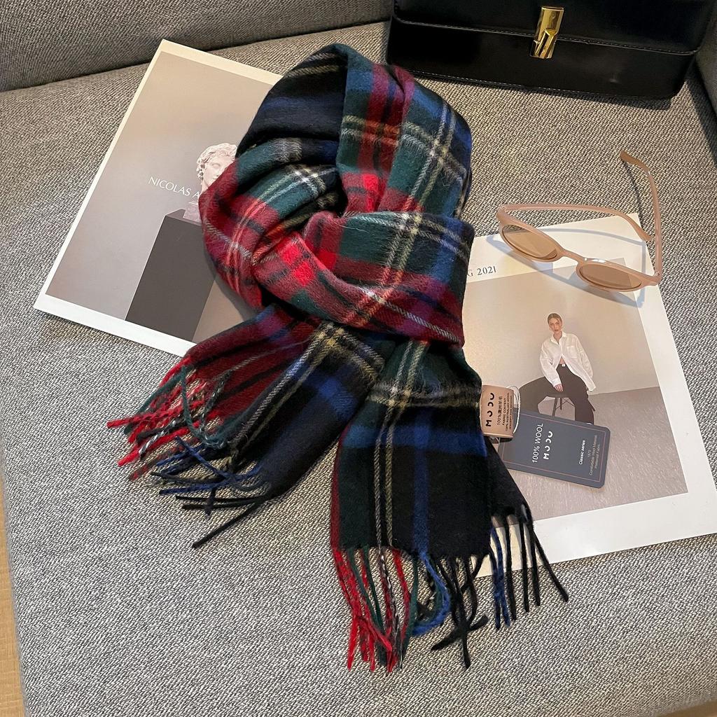 100% Wool Australian Pure Wool Plaid Scarf Winter Versatile Warm Couple Scarf