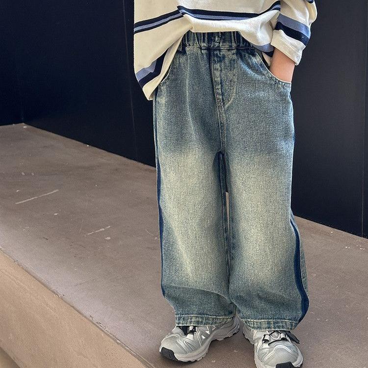 Длинные брюки для детей на весну и осень. Джинсы для мальчиков. Корейские прямые свободные брюки.