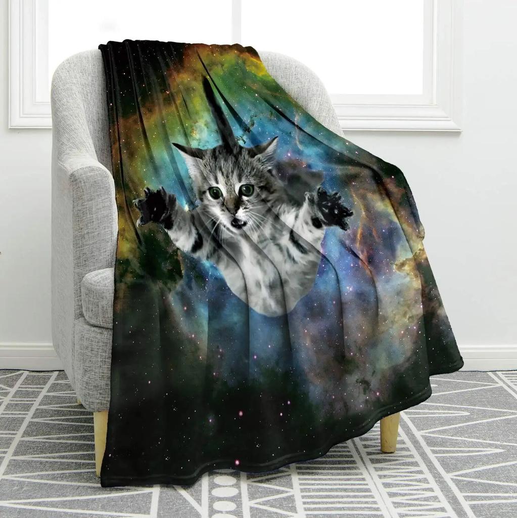 Cute Cat Kawaii Animal Design Flannel Throw Blanket Lightweight Warm Cozy Gifts for Kid and Adults Gift Suitable Couch Bed Chair