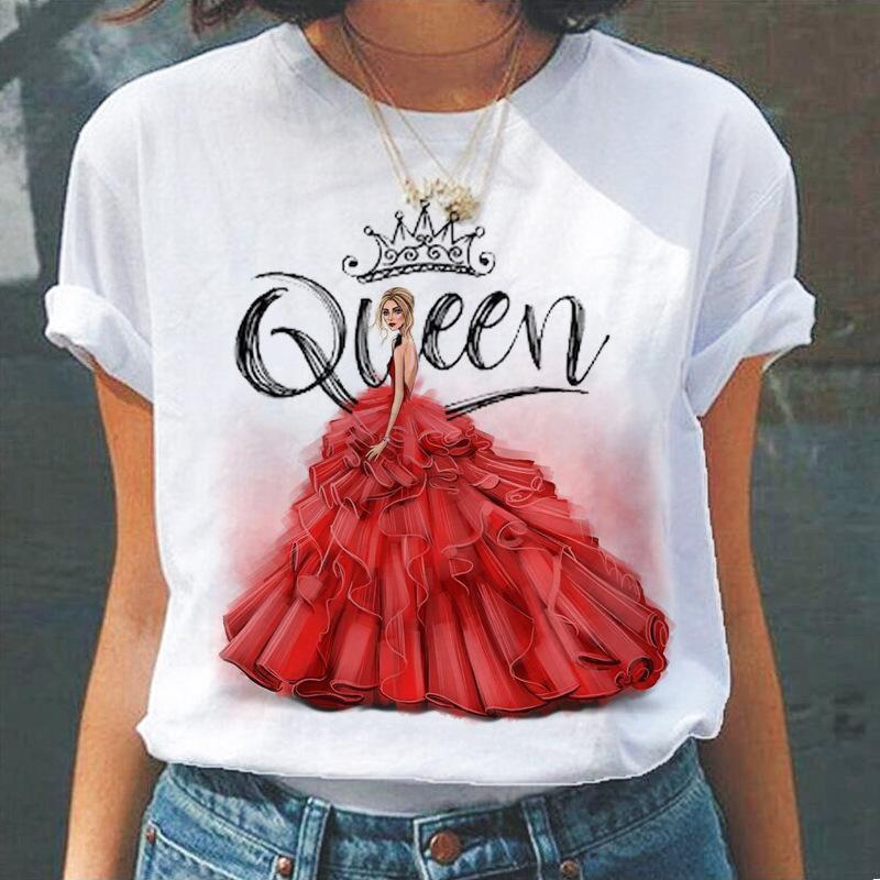 Summer Round Neck 3D Queen Pattern Print Top Fashionable Casual Short Sleeved Women's T-shirts