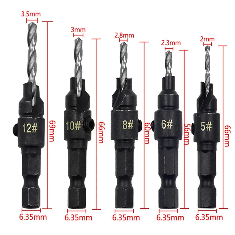 Набор из 5 шт. шестигранных винтов, зенкер для отверстий плотника, коническое сверло, сверление, развертка, набор аппаратных инструментов
