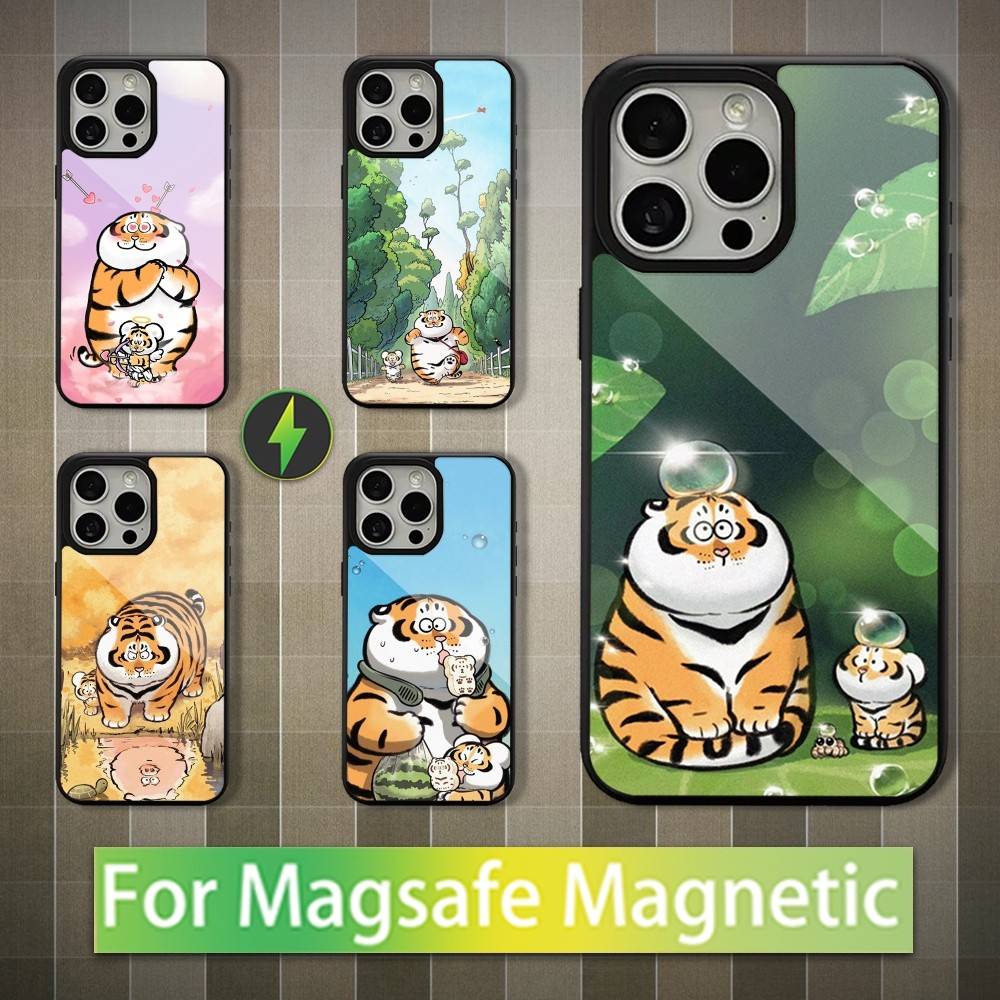 Милый Мультяшный Тигр Для iPhone 15,16,17,14,Plus,12,Pro,Mini,13,Max,11,Для Magsafe, Магнитный Чехол для Беспроводной Зарядки