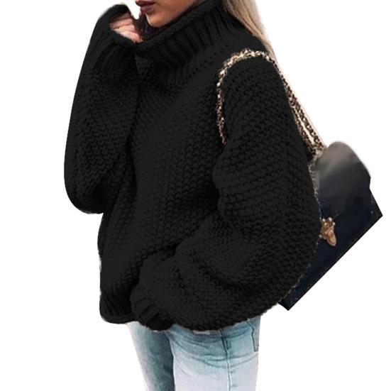 Women Solid Color Turtleneck Batwing Sleeve Knitted Sweater Loose Pullover Top
