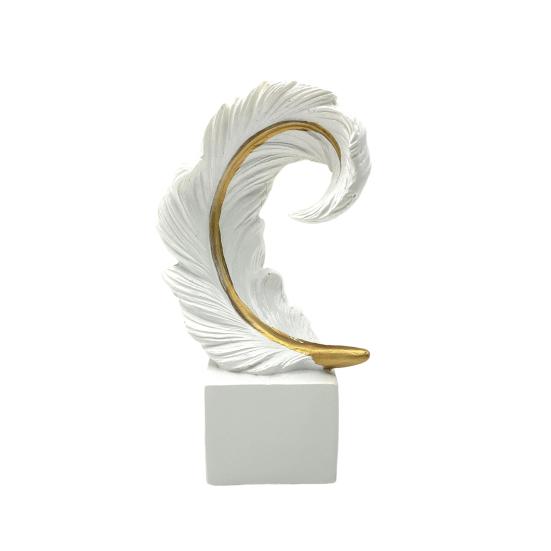 Artistic Feather Statue Modern Green White Feather Shape Resin Figurine Sculpture Home Office Desktop Decoration Ornament