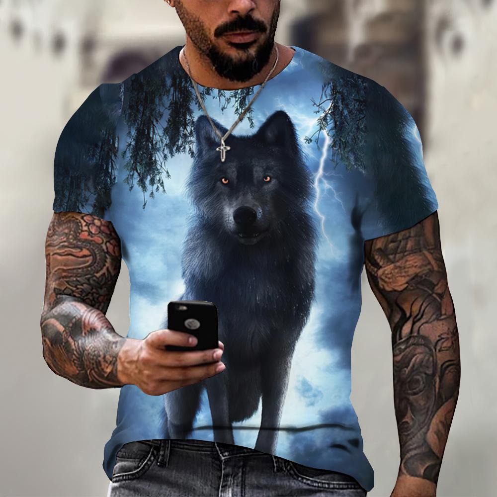 Новая футболка с изображением волка для мужчин, топы на бретелях с короткими рукавами и 3d принтом, футболки, мужская одежда, футболка большого размера