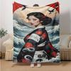 1pc Japanese Geisha Floral Print Blanket Home Decor, Couch Throw, Outdoor Blanket .W051