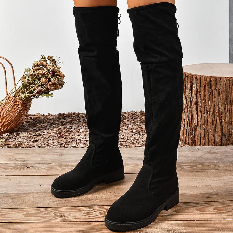 Женские туфли на плоской подошве выше колена, замшевые туфли в стиле ретро, дизайнерские зимние классические мотоциклетные ботинки 2024 года, новые прогулочные готические женские сапоги Zapatos