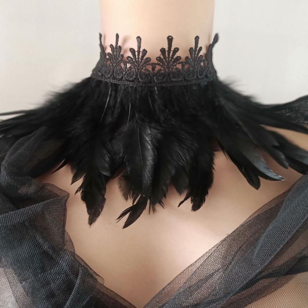Cosplay Women Sexy Natural Feather Feather Choker Lace Fake Collar Punk Cape Shawl